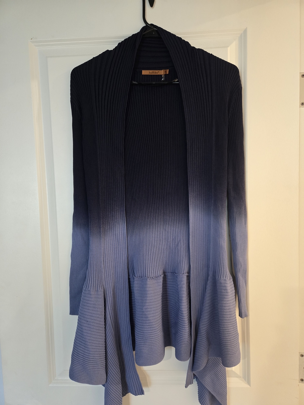 Belldini Ribbed Navy Blue Open-Front Waterfall Cardigan